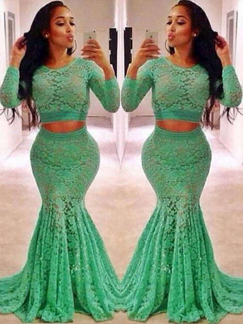 Mermaid Jewel Lace Sleeves 2 Piece Matric Dress