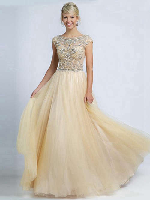 A-line Scoop Tulle Matric Dress Beads