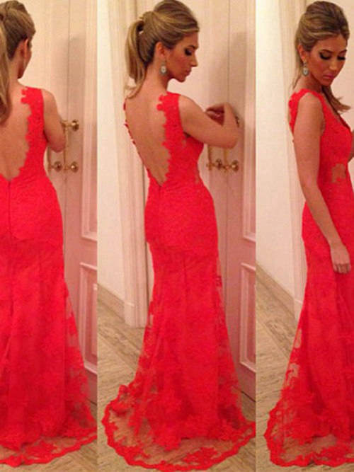 Mermaid Straps Lace Red Matric Dress