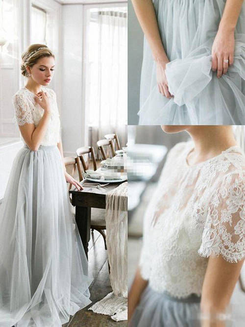 A-line Jewel Lace Sleeves Tulle Matric Dress