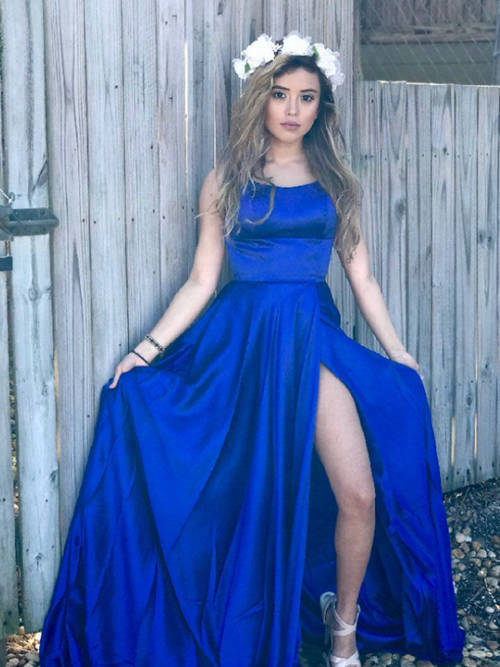 A-line Satin Royal Blue Matric Dress