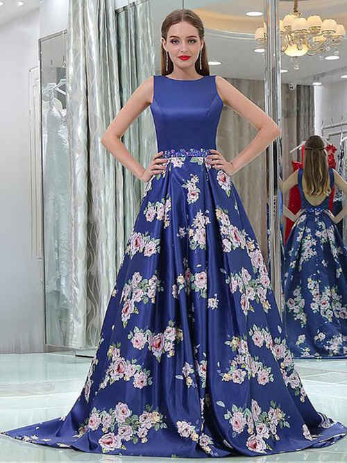 A-line Satin Floral Prom Dress