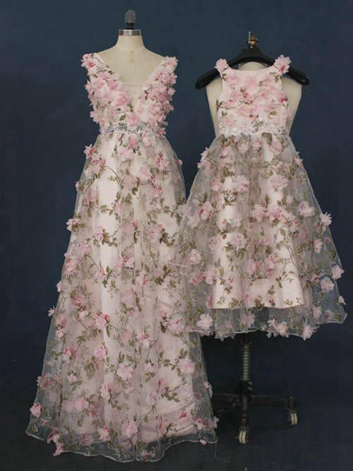 A-line V Neck Floral Matric Dresses