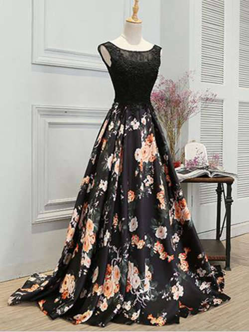 A-line Bateau Lace Satin Floral Matric Dress