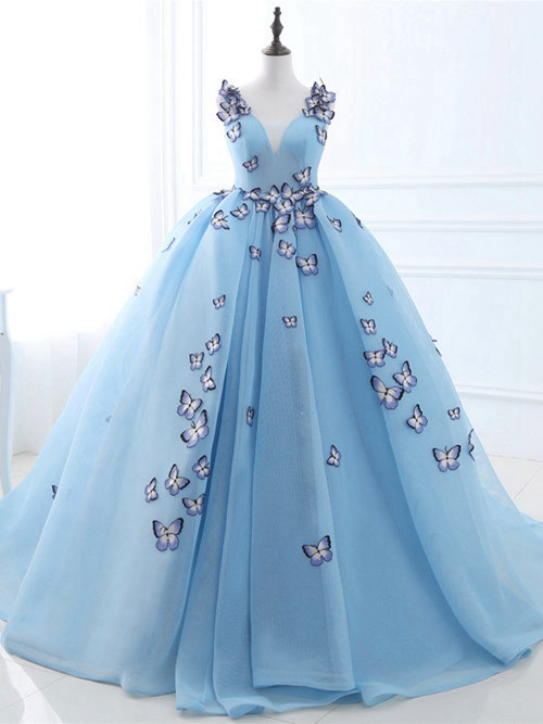 Ball Gown Straps Net Matric Dress Butterflies