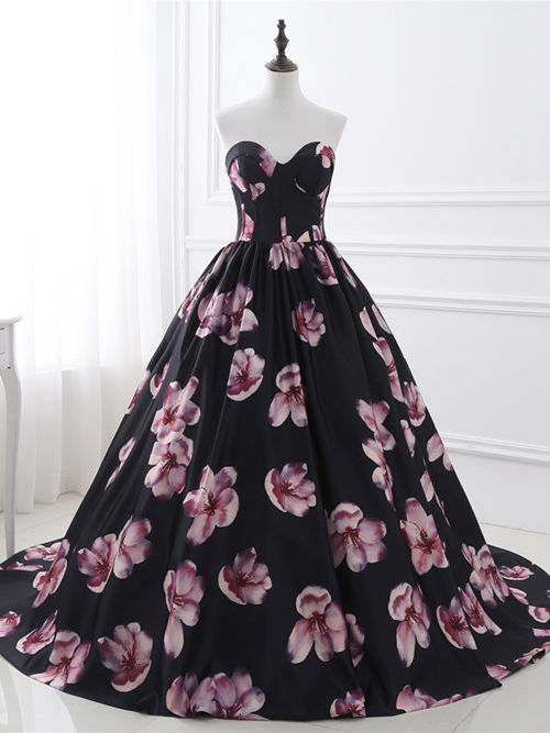 A-line Sweetheart Satin Floral Matric Dress