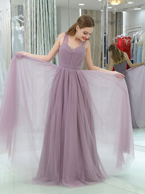 A-line Straps Tulle Matric Dress Ruched