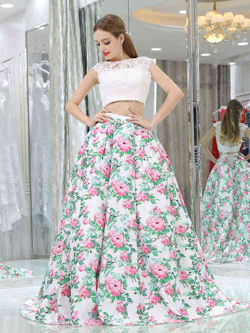 2 Piece Satin Lace Floral Matric Dress