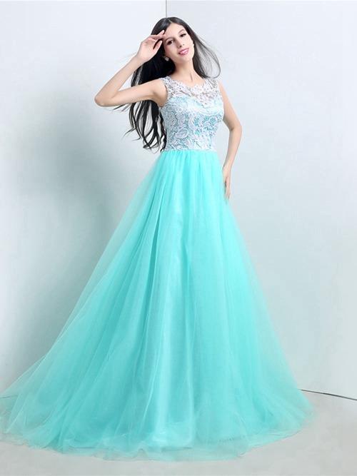A-line Jewel Tulle Lace Matric Dresses