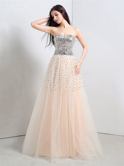 A-line Sweetheart Tulle Sequins Matric Dress