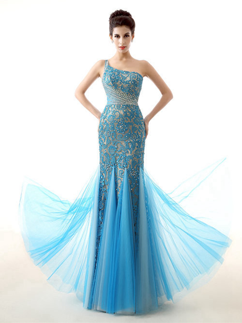 Mermaid One Shoulder Lace Tulle Matric Dress Beads