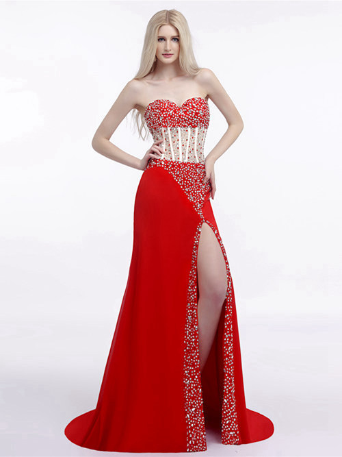 Mermaid Sweetheart Satin Red Matric Dress Beads
