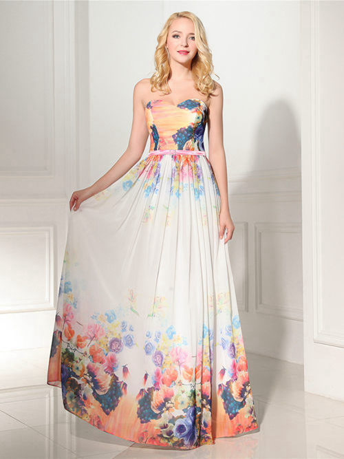 A-line Sweetheart Chiffon Floral Matric Dress