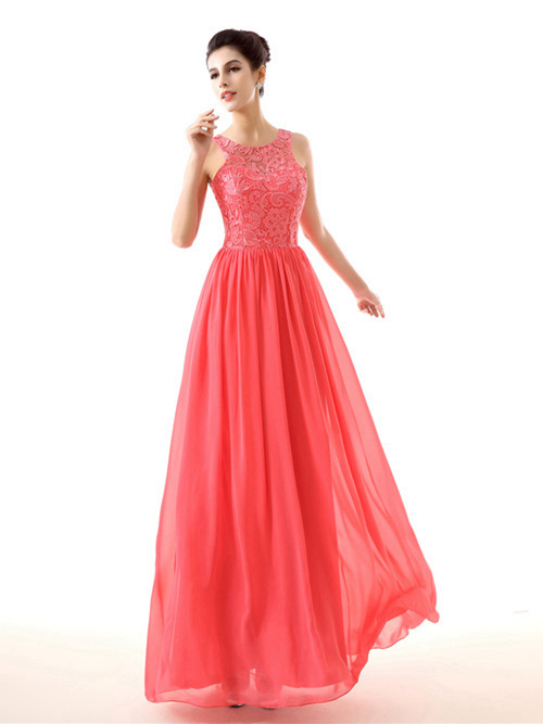 A-line Jewel Lace Chiffon Matric Dance Dress