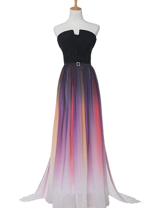 A-line Strapless Chiffon Ombre Matric Dress Ruched