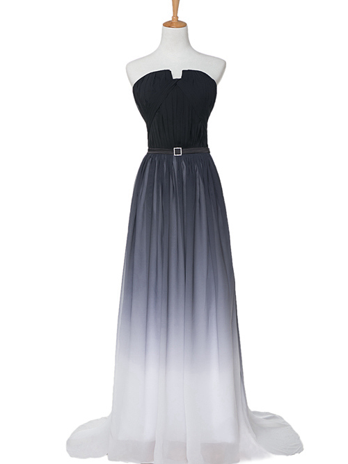 A-line Strapless Chiffon Ombre Prom Gown Ruched
