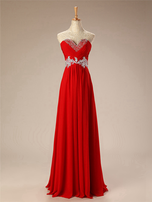 Empire Sweetheart Chiffon Red Matric Dress Beads