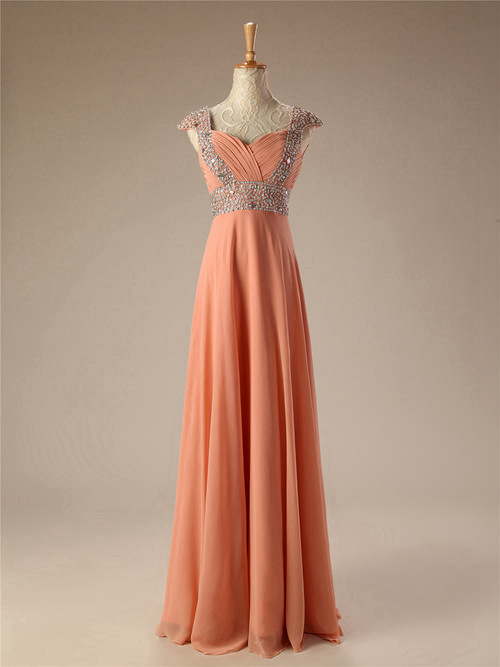 A-line Straps Chiffon Prom Gown Beads