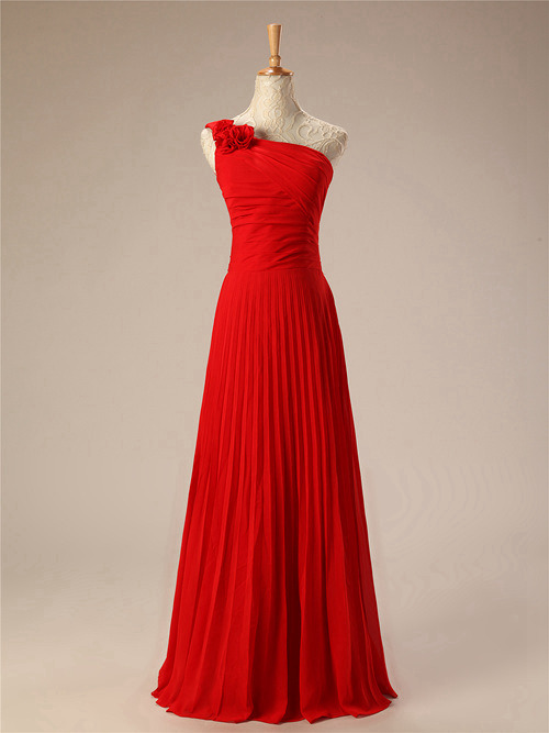 A-line One Shoulder Red Matric Farewell Dress Ruffles