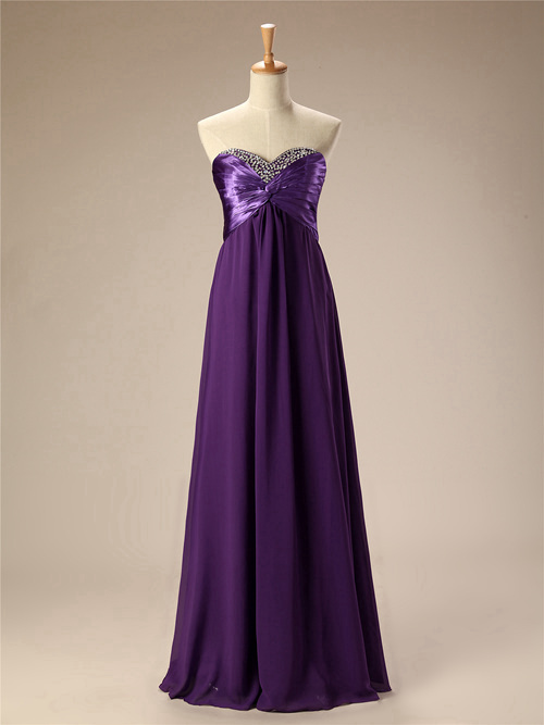 Empire Sweetheart Chiffon Purple Matric Dress Beads