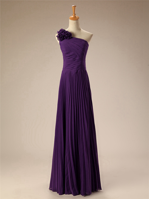 A-line One Shoulder Purple Matric Dress Ruffles