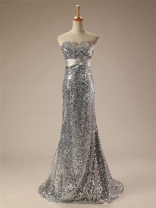 Mermaid Sweetheart Sequins Silver Matric Dress