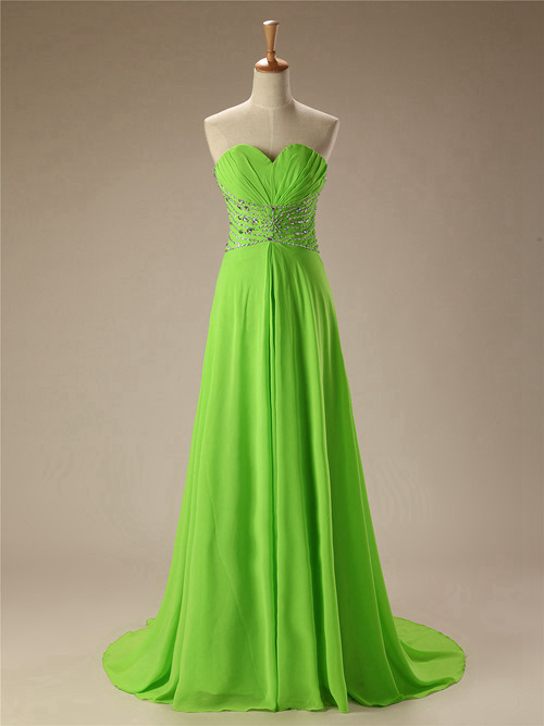 Empire Sweetheart Chiffon Green Matric Dress Beads