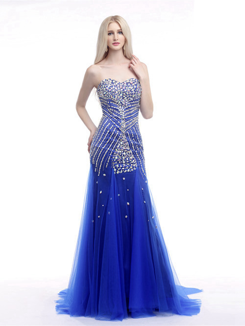 Mermaid Sweetheart Tulle Blue Matric Dress Beads
