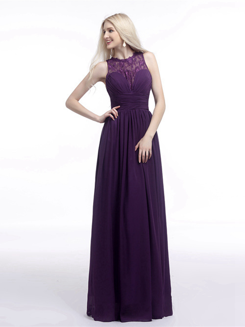 A-line Sheer Lace Chiffon Purple Matric Dress