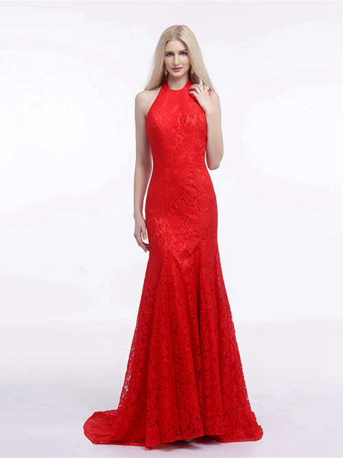 Mermaid Jewel Lace Red Matric Farewell Dress