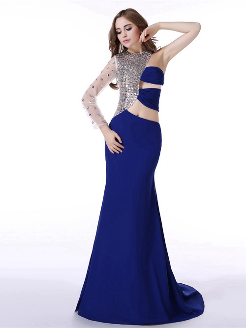Mermaid Jewel Chiffon Sleeves Matric Dress Crystals