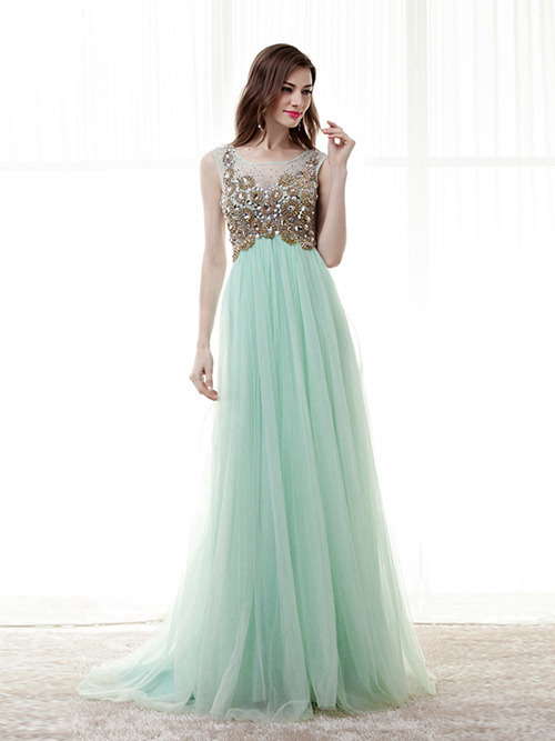 A-line Scoop Tulle Matric Farewell Dress Beads