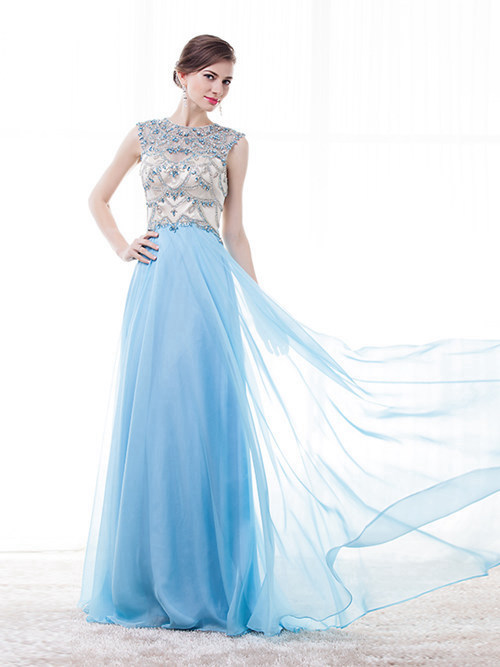 A-line Jewel Chiffon Matric Dance Dress Beads