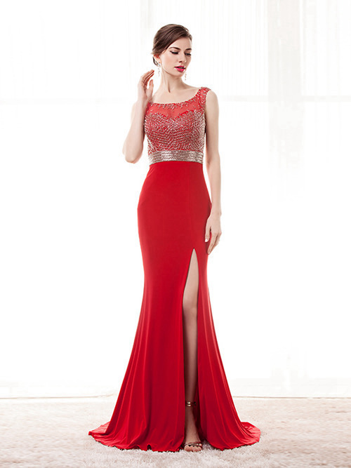 Mermaid Scoop Satin Red Matric Gown Sequins