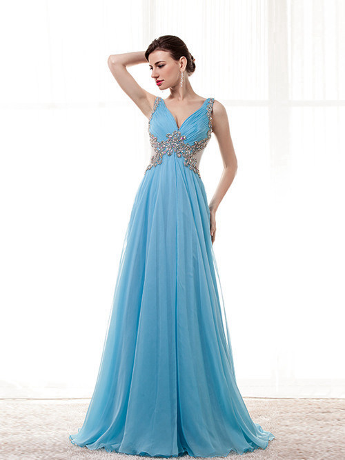 A-line Straps Chiffon Matric Gown Beads