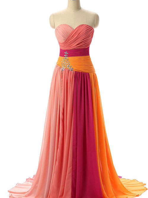 A-line Sweetheart Chiffon Colorful Prom Dress Beads