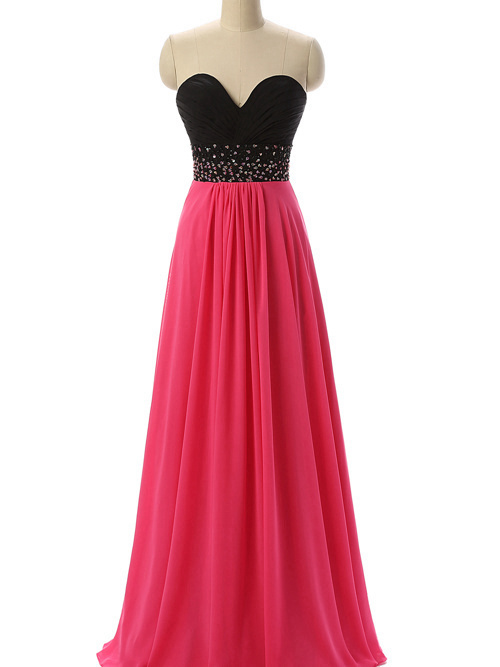 Empire Sweetheart Chiffon Black Red Prom Gown Beads