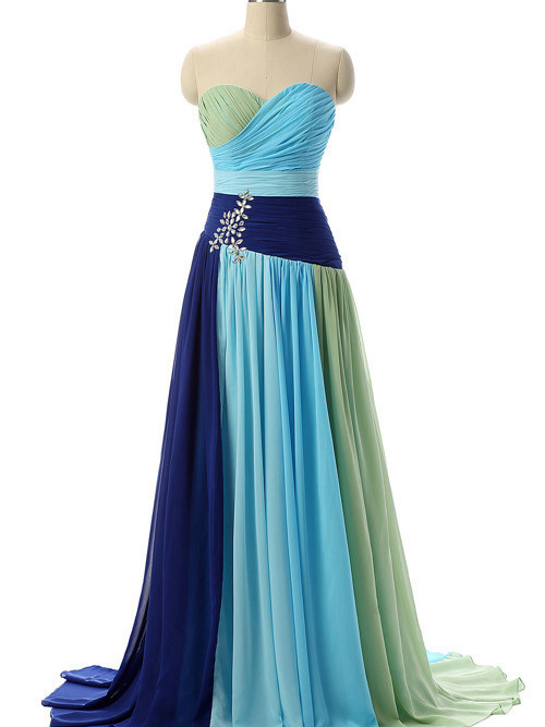 A-line Sweetheart Chiffon Colorful Prom Gown Beads