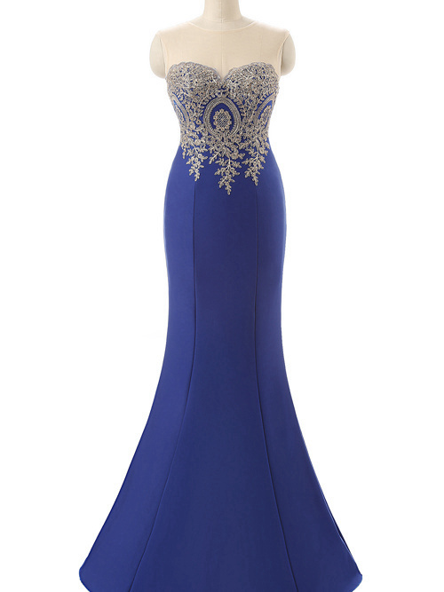 Mermaid Sweetheart Satin Blue Matric Dress Applique
