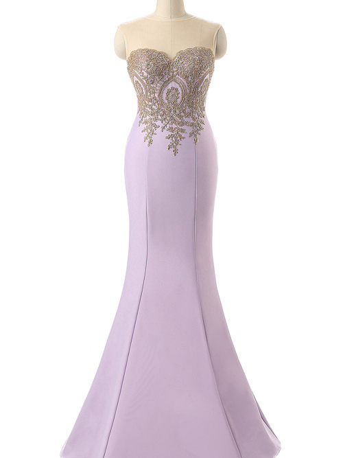 Gorgeous Mermaid Sheer Satin Matric Dress Applique