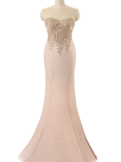 Elegant Mermaid Sheer Satin Prom Dress Applique