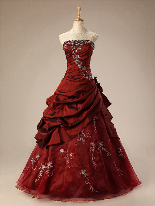 A-line Strapless Satin Matric Farewell Dress Embroidery
