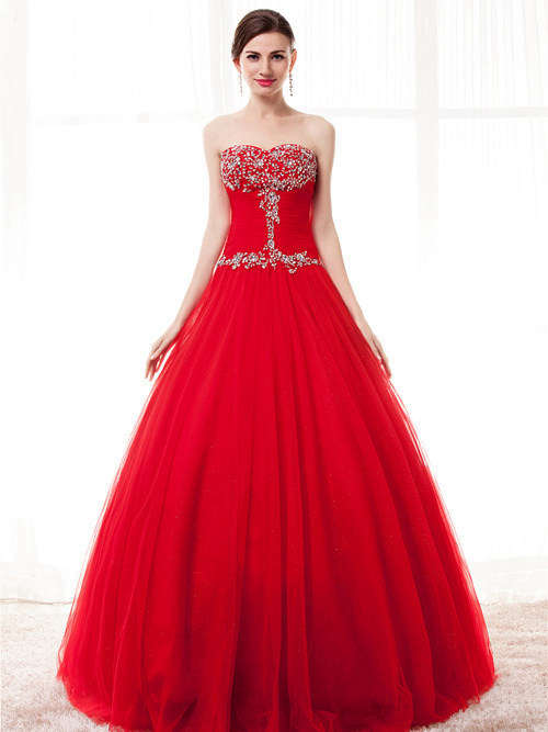 Sweetheart Tulle Red Matric Ball Dress Beads