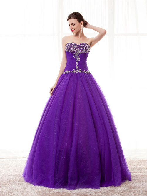 Sweetheart Tulle Purple Matric Ball Dress Beads