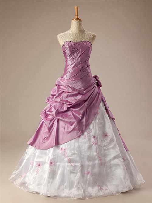 A-line Strapless Taffeta Colorful Matric Dress Embroidery