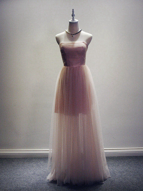 A-line Strapless Tulle Matric Farewell Dress Pleats