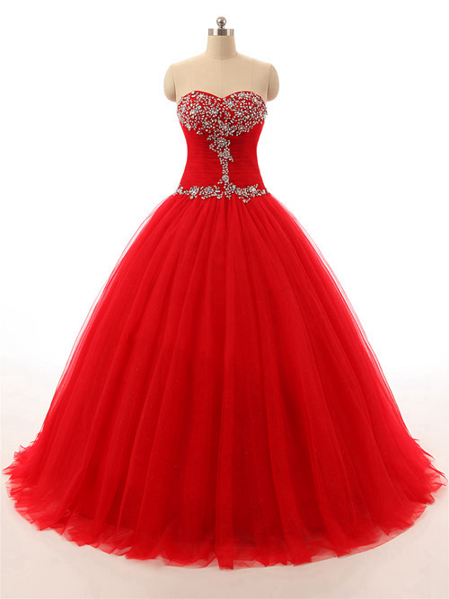 Red Sweetheart Tulle Matric Ball Dress Beads