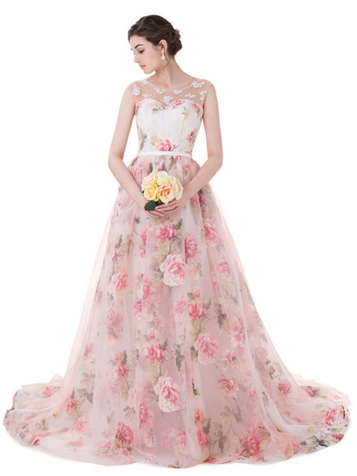 A-line Sheer Tulle Chiffon Floral Matric Farewell Dress