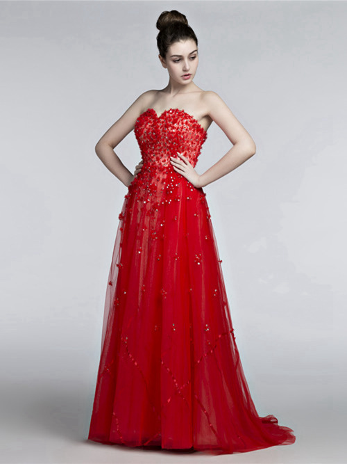 A-line Sweetheart Tulle Matric Dress Applique Beads