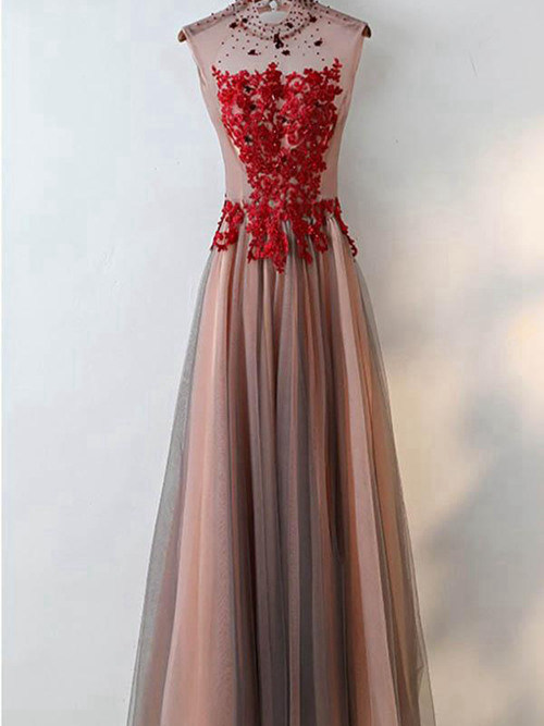 A-line Sheer Tulle Matric Farewell Dress Appliques